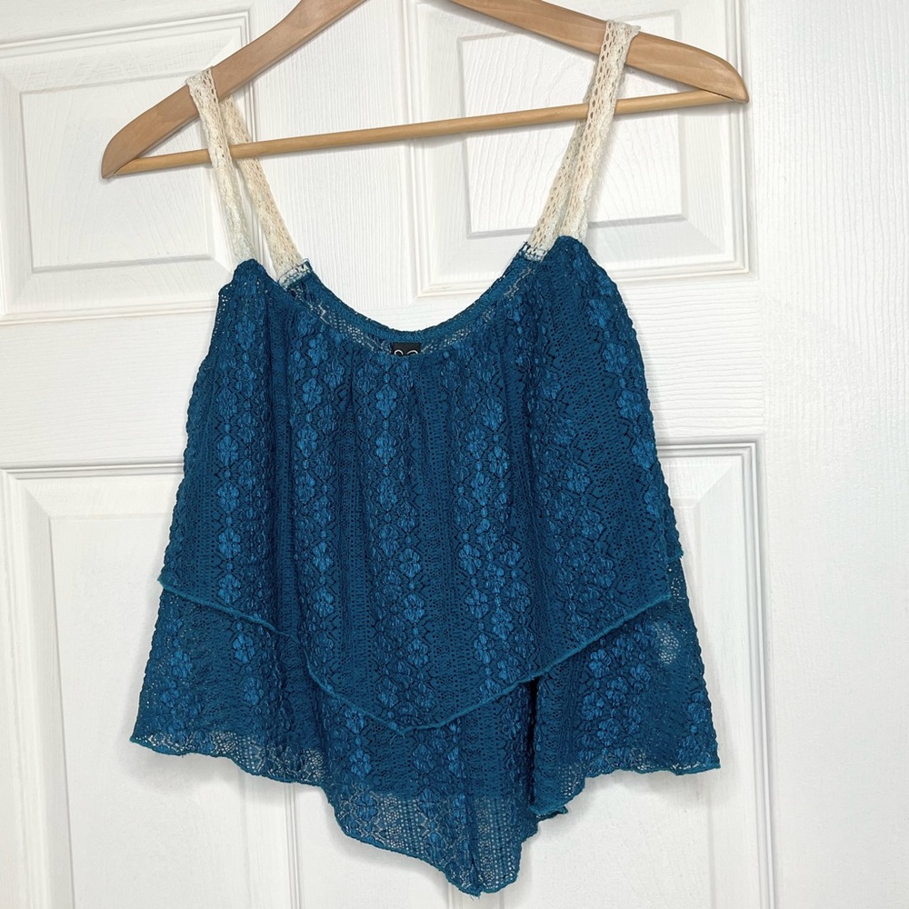 Windsor Blue Lace Layered Cropped Tank Top Women's size small